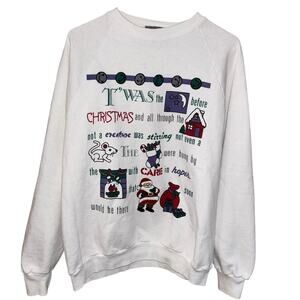 Vintage Pinwheels white night before Christmas crewneck sweatshirt (large)